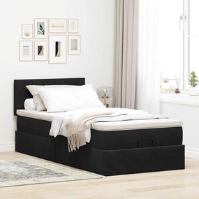 Estrutura de cama otomana com colchão preto 80x200cm veludo