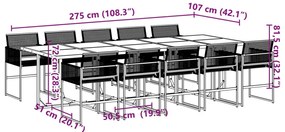 11 pcs conjunto de jantar para jardim vime PE preto