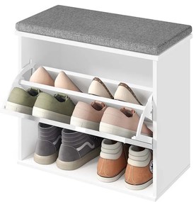 Banco para sapatos com almofada 30 x 60 x 53,5 cm, compartimento rebatível e divisória ajustável Branco-Cinzento