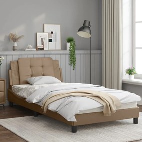 Estrutura cama cabeceira 100x200 cm couro artificial cappuccino