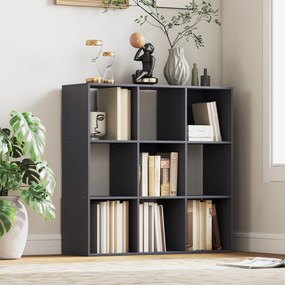 Estante de 3 níveis com 9 compartimentos 91 x 29,5 x 91 cm, para sala de estar, escritório ou quarto, cinzenta