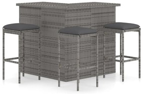 vidaXL 4 pcs conjunto de bar p/ jardim c/ almofadões vime PE cinzento