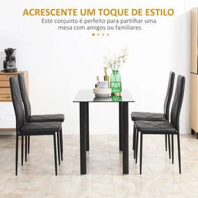 Conjunto de 4 Cadeiras de Sala de Jantar (MESA NÃO INCLUIDA) Estofadas em Couro Sintético com Encosto Alto e Pés de Aço 41x50x97cm Preto