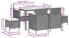 6 pcs conjunto jantar p/ jardim c/ almofadões vime PE castanho