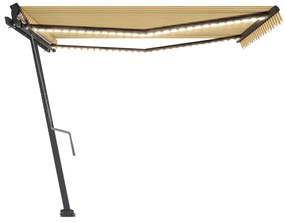 Toldo retrátil manual com LED 450x350 cm amarelo e branco