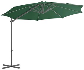 Guarda-sol de jardim cantilever com poste de aço 300 cm verde