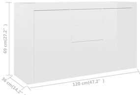 Aparador 120x36x69 cm derivados de madeira branco brilhante