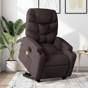 vidaXL Poltrona elétrica elevatória massagens tecido castanho-escuro