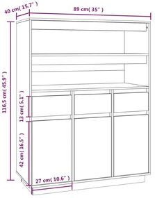 Aparador alto 89x40x116,5 cm madeira de pinho maciça branco