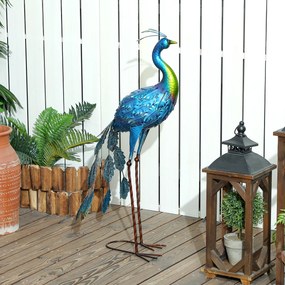Estátua de pavão para jardim 40 x 43 x 83 cm, decoração exterior em metal resistente às intempéries, multicolorida
