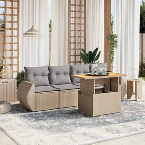 5 pcs conjunto de sofás p/ jardim com almofadões vime PE bege