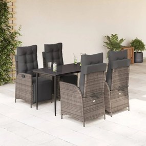 5 pcs conjunto de jantar p/ jardim c/ almofadões vime PE cinza
