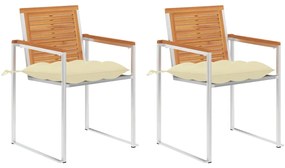 Cadeiras de jardim com almofadões 2 pcs acácia maciça e aço