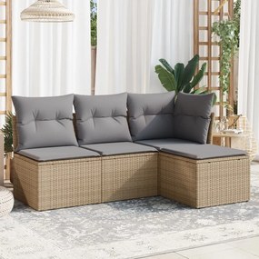 vidaXL 4 pcs conjunto de sofás para jardim c/ almofadões vime PE bege