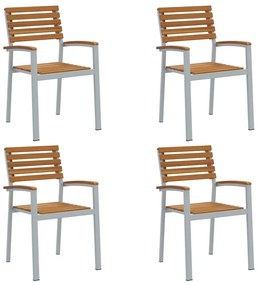 Cadeiras de Jardim 4 pcs Cinza em Madeira Sólida de Acácia e Aço