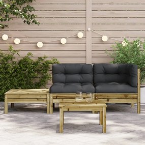 Sofá de jardim com almofadões e apoio de pés pinho impregnado