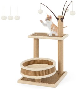 Arranhador para gatos de interior Árvore com tapete de rattan Brinquedos pendurados Postos de arranhar Plataforma Cama espaçosa Centro de actividades