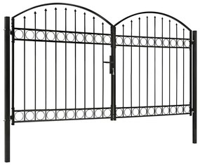 Portão p/ cerca porta dupla e topo arqueado 300x175cm aço preto