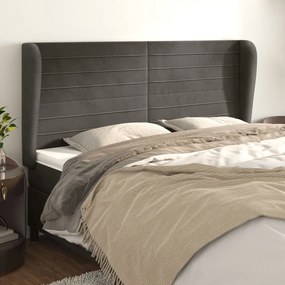 Cabeceira cama c/ abas veludo 163x23x118/128 cm cinzento-escuro