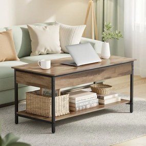 Mesa de centro com altura ajustável, 50 × 100 cm, com compartimento, castanho-camelo e Preto