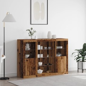 vidaXL Buffet com Luzes LED Madeira Velha 142.5x37x100 cm Madeira de Engenharia