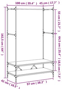 Suporte para roupas c/ prateleiras derivados de madeira preto