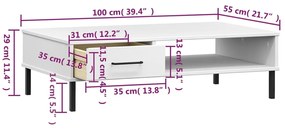 Mesa de Centro Lucacho com Gaveta em Madeira de Pinho - Branco - Desig