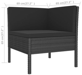 7 pcs conjunto lounge de jardim c/ almofadões vime PE preto