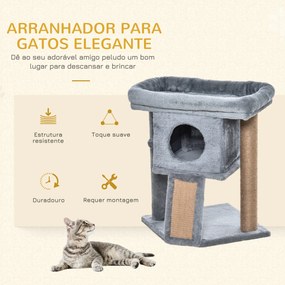 PawHut Árvore Arranhador para Gatos Pequenos Altura 57 cm Arranhador para Gatos com Poste de Juta Rampa Caverna e Bola Suspensa 40x40x57 cm Cinza