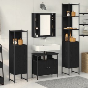 vidaXL Conjunto de Móveis para Banheiro com 4 Peças em Carvalho Preto - Aglomerado