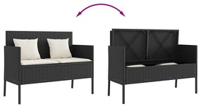 Banco de jardim com almofadões vime PE preto
