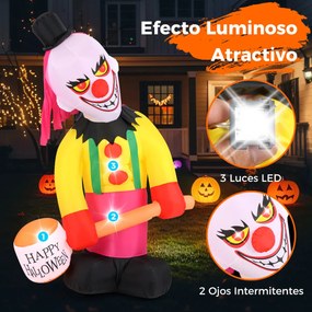 Palhaço Insuflável de Halloween, 180 x 240 cm, Cabeça Rotativa e Iluminação LED, Multicolor