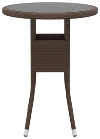 3 pcs conj. bistrô de jardim vime PE e vidro temperado castanho