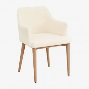 Cadeira De Jantar Com Braços Em Tosquia Banfil Madeira Natural & Chenille Branco - Sklum