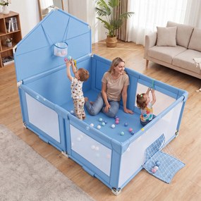 Parque Infantil Dobrável, 223 x 150 x 163 cm, com 50 Bolas e Jogos Multidesportivos, Azul