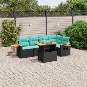 vidaXL 6 pcs conjunto de sofás p/ jardim c/ almofadões vime PE preto