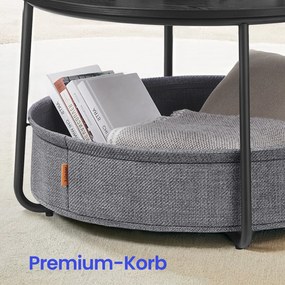 Mesa de centro 75 cm de diâmetro com cesto em tecido Preto-cinza ardósia