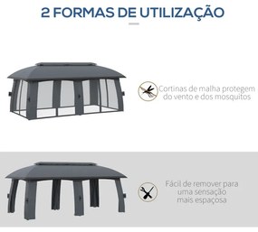 Pérgola de Jardim 3x6m com Teto Duplo com 6 Telas Mosquiteiras Zíper e