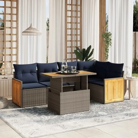 vidaXL 6 pcs conjunto de sofás p/ jardim com almofadões vime PE bege