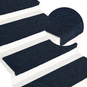 326191 vidaXL Tapetes de escada 15 pcs 65x25 cm tecido agulhado azul