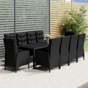 vidaXL 11 pcs conjunto de jantar para jardim vime PE preto