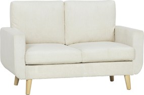 HOMCOM Sofá de 2 Lugares em Veludo 134 cm com Pés de Madeira Encosto Espesso Sofá Moderno para Sala Quarto Creme | Aosom Portugal