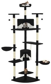 vidaXL Árvore p/ gatos c/ postes arranhadores sisal 203cm preto/branco