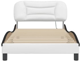 Estrutura cama c/ luzes LED 100x200cm couro artif. branco/preto