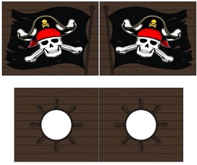 Cama alta de Criança PINO 90 x 200 cm + estrado + escada + escorrega + cortina Piratas das caraibas Natural