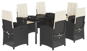 vidaXL 7 pcs conjunto de jantar p/ jardim c/ almofadões vime PE preto