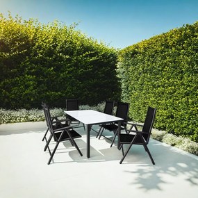 Conjunto de refeição de jardim Bern 7 peças com 6 cadeiras e 1 mesa em alumínio antracite e vidro fosco