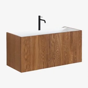 Conjunto De Móvel De Casa De Banho Em Madeira Com Lavatório Integrado Fiore Madeira Escura & Sem Espelho & Preto ↑30 Cm - Sklum