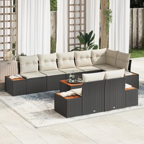 Conjunto de Sofá de Jardim vidaXL 9 Peças com Almofadas Vime Preto Acácia