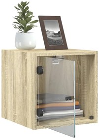Mesa de cabeceira c/ porta de vidro 35x37x35 cm carvalho sonoma